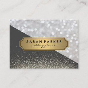 Sparkle Bokeh met Faux Metallic Gold Label