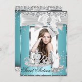 Sparkle Bow Tiara Photo Sweet 16 Invitation Kaart (Voorkant / Achterkant)
