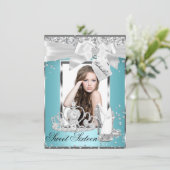 Sparkle Bow Tiara Photo Sweet 16 Invitation Kaart (Staand voorkant)