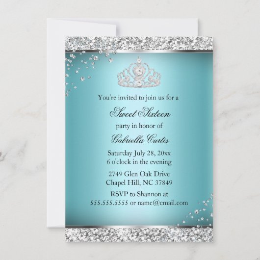 Sparkle Bow Tiara Photo Sweet 16 Invitation Kaart (Achterkant)