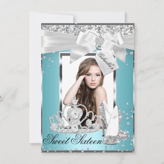 Sparkle Bow Tiara Photo Sweet 16 Invitation Kaart (Voorkant)