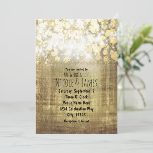 Sparkle Bright Lights Rustic Gold Glam-uitvindinge Kaart (Staand voorkant)