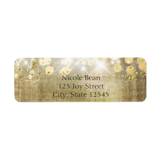 Sparkle Bright Lights Rustic Gold Invitation Etiket (Voorkant)