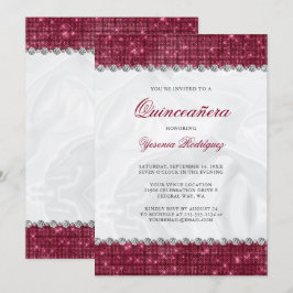 Sparkle Burgundy Glitter Glam Diamond Quinceañera Kaart