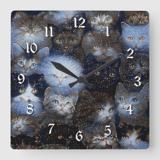Sparkle Cats Square Wall Clock Vierkante Klok (Voorkant)