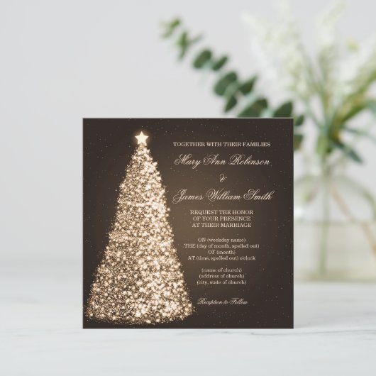 Sparkle Christmas Wedding Gold Kaart (Staand voorkant)