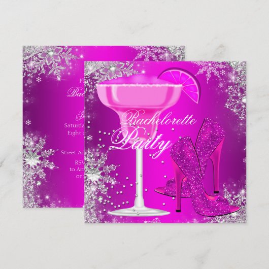 Sparkle Cocktail & Heels Bachelorette Invitation Kaart (Voorkant / Achterkant)
