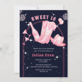 Sparkle Cowgirl Navy Blue & Pink Sweet 16 Verjaard Kaart (Voorkant)