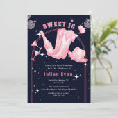 Sparkle Cowgirl Navy Blue & Pink Sweet 16 Verjaard Kaart (Staand voorkant)