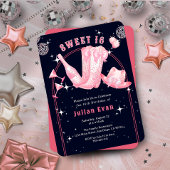 Sparkle Cowgirl Navy Blue & Pink Sweet 16 Verjaard Kaart