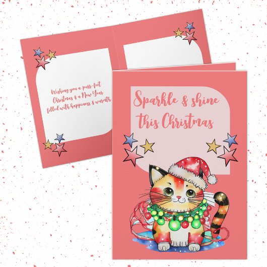 Sparkle deze kerst schattige kat sterren roze feestdagen kaart
