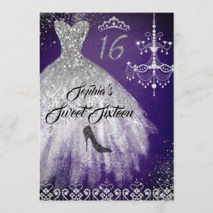 Sparkle Diamanten Jurk Paars Zilver Sweet 16 Kaart