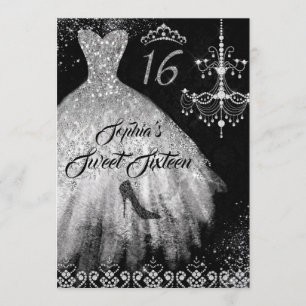 Sparkle Diamanten Jurk Zilver Zwart Sweet 16 Kaart