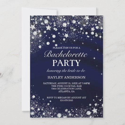 Sparkle Diamond Blue Bachelorette Party Invite Kaart (Voorkant)