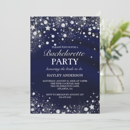 Sparkle Diamond Blue Bachelorette Party Invite Kaart (Staand voorkant)