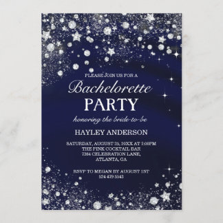 Sparkle Diamond Blue Bachelorette Party Invite Kaart