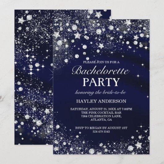 Sparkle Diamond Blue Bachelorette Party Invite Kaart (Voorkant / Achterkant)