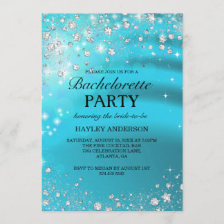Sparkle Diamond Blue Bachelorette Party Uitnodigin Kaart