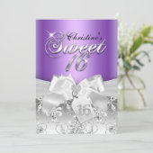 Sparkle Diamond Bow Paars Sweet 16 Invite Kaart (Staand voorkant)