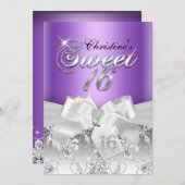 Sparkle Diamond Bow Paars Sweet 16 Invite Kaart (Voorkant / Achterkant)