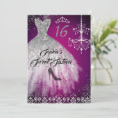 Sparkle Diamond Dress Pink Zilver Sweet 16 Kaart (Staand voorkant)