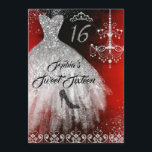 Sparkle Diamond Dress Rood Zilver Zwart Sweet 16 Kaart<br><div class="desc">Meer elegante Sweet Sixteen Birthday-uitnodigingen in de Little Bayleigh Store!</div>
