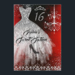 Sparkle Diamond Dress Rood Zilver Zwart Sweet 16 Kaart<br><div class="desc">Meer elegante Sweet Sixteen Birthday-uitnodigingen in de Little Bayleigh Store!</div>
