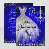 Sparkle Diamond Jurk Blauw Zilver Quinceanera Kaart (Voorkant / Achterkant)