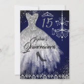 Sparkle Diamond Jurk Navy Quinceanera Kaart (Voorkant)