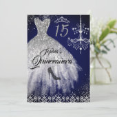 Sparkle Diamond Jurk Navy Quinceanera Kaart (Staand voorkant)