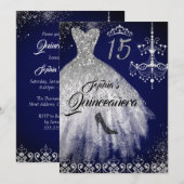 Sparkle Diamond Jurk Navy Quinceanera Kaart (Voorkant / Achterkant)