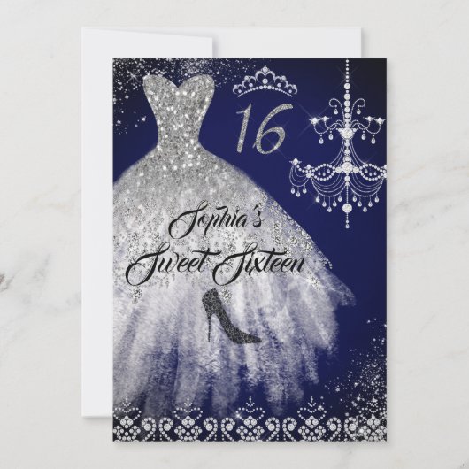 Sparkle Diamond Jurk Navy Sweet 16 Kaart (Voorkant)