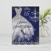 Sparkle Diamond Jurk Navy Sweet 16 Kaart (Staand voorkant)