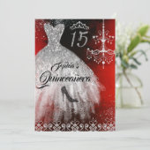 Sparkle Diamond Jurk Rood Zilver Zwart Quinceanera Kaart (Staand voorkant)