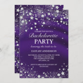 Sparkle Diamond Paars Bachelorette Party Invite Kaart (Voorkant / Achterkant)