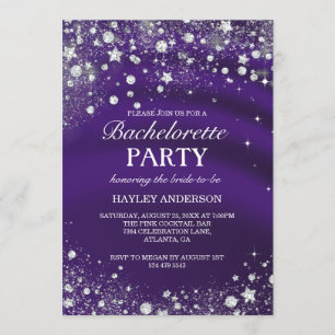 Sparkle Diamond Paars Bachelorette Party Invite Kaart