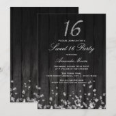 Sparkle Diamond zwart zilver Sweet 16 Uitnodigen Kaart (Voorkant / Achterkant)