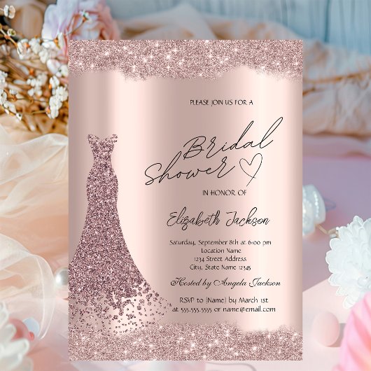 Sparkle Diamonds Rose Gold Dress Bridal Shower  Kaart
