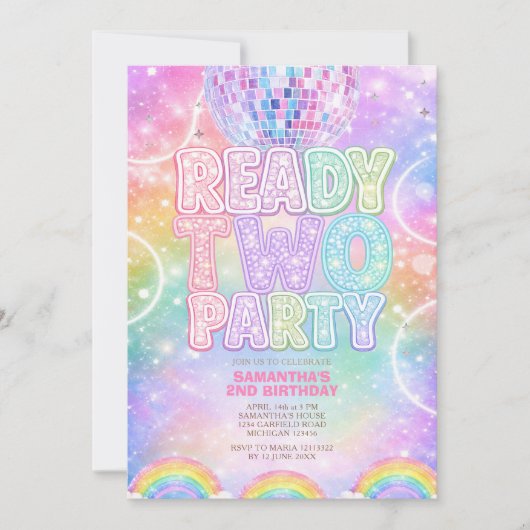 Sparkle Disco Ball Pastel Rainbow Second Birthday  Kaart (Voorkant)