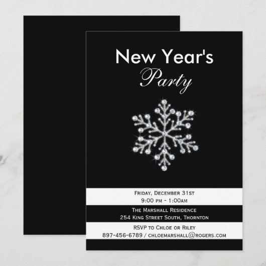 Sparkle & Drama Nieuwjaarsfeest Uitnodiging (Voorkant / Achterkant)