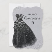 Sparkle Dress Black Silver Quinceañera-uitnodiging Kaart (Voorkant)
