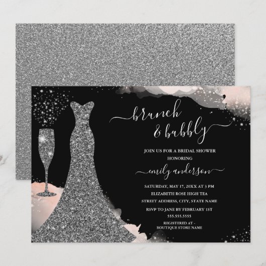 Sparkle Dress Brunch en Bubble Vrijgezellenfeest Kaart (Voorkant / Achterkant)