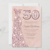 Sparkle Dress met Blush Waterverf 50th Birthday Kaart (Voorkant)