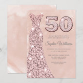 Sparkle Dress met Blush Waterverf 50th Birthday Kaart (Voorkant / Achterkant)