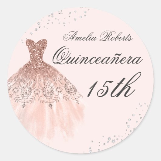 Sparkle Dress Roos Gold Quinceanera Sticker (Voorkant)