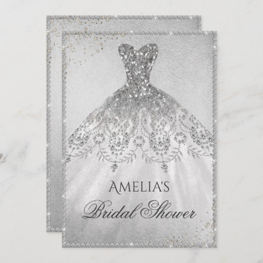 Sparkle Dress Silver Bridal Shower Uitnodiging (Voorkant / Achterkant)