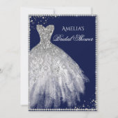 Sparkle Dress Silver Navy Bridal Shower Uitnodigin Kaart (Voorkant)
