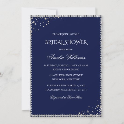 Sparkle Dress Silver Navy Bridal Shower Uitnodigin Kaart (Achterkant)