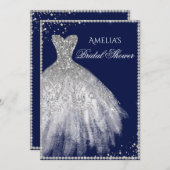 Sparkle Dress Silver Navy Bridal Shower Uitnodigin Kaart (Voorkant / Achterkant)