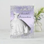 Sparkle Dress & Tiara Paars Quinceanera Invite Kaart (Staand voorkant)